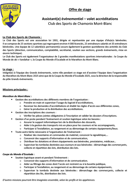 Offre de stage - événementiel & accréditations